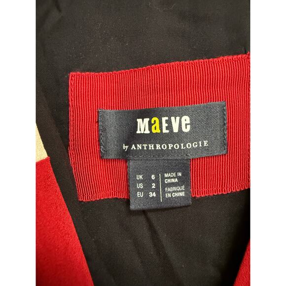 Anthropologie Maeve Pleated Colorblock Red Black White Sleeveless Dress Sz 2 GS - Picture 6 of 7